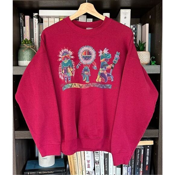 🐿️ Vintage Fruit Of The Loom 1996 Crewneck Sweatshirt Southwest Native Aztec Lg - Picture 1 of 8